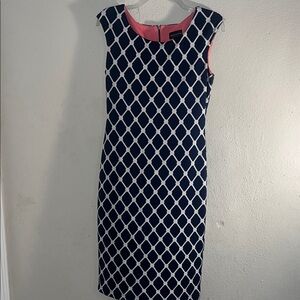 Connected Apparel Navy and Pink Geometric Midi Dress